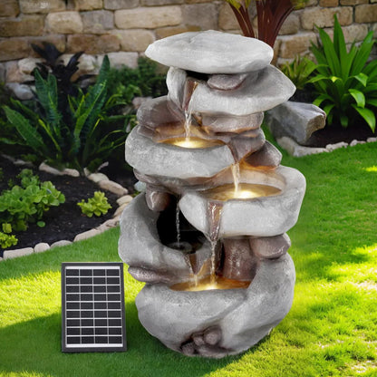 Gardeon Solar Fountain Water Feature Outdoor Indoor 4-Tier Brown-Home &amp; Garden &gt; Fountains &gt; Fountains &amp; Ponds-PEROZ Accessories