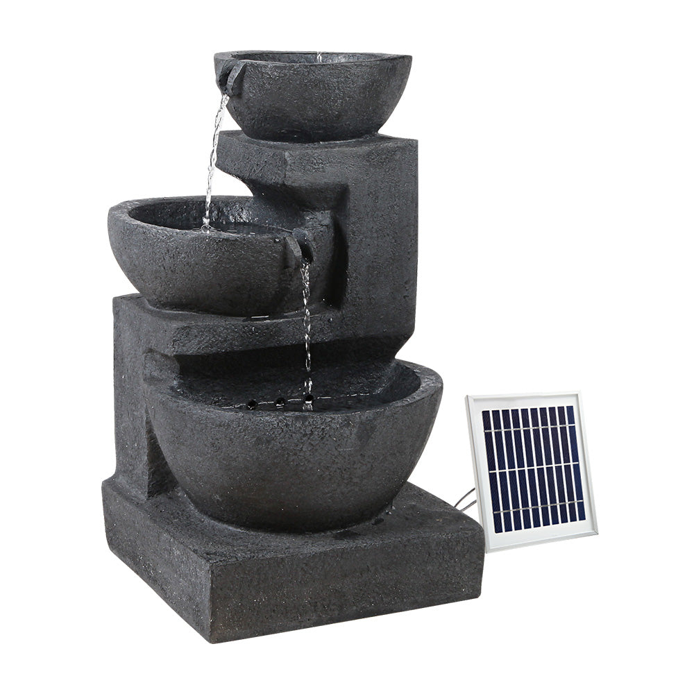 Gardeon Solar Water Feature Cascading Fountain 3-Tier Bowl LED Lights 60CM Blue-Water Features-PEROZ Accessories