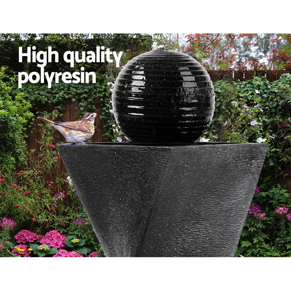 Gardeon Solar Water Feature Twisted Fountain LED Light Bird Bath 85CM Black-Water Features-PEROZ Accessories