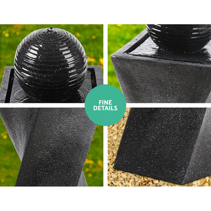 Gardeon Solar Water Feature Twisted Fountain LED Light Bird Bath 85CM Black-Water Features-PEROZ Accessories