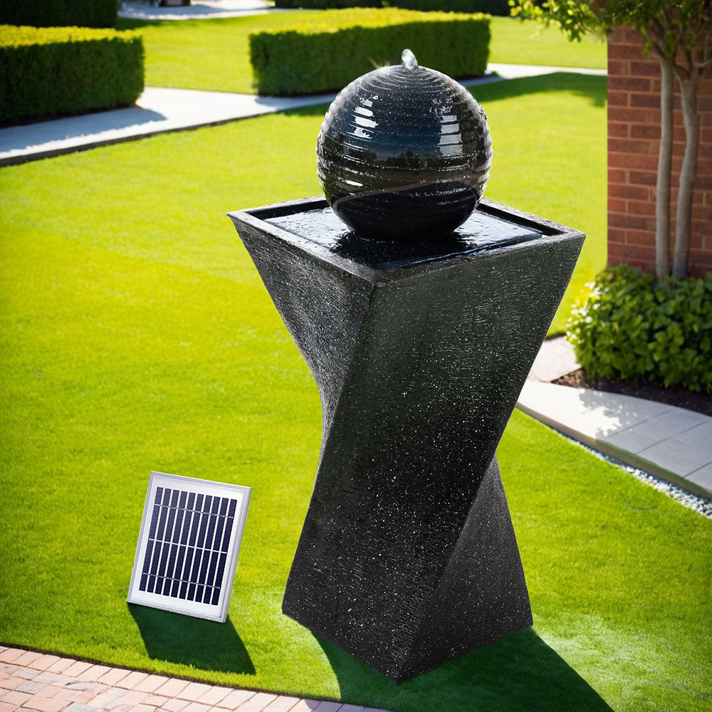 Gardeon Solar Water Feature Twisted Fountain LED Light Bird Bath 85CM Black-Water Features-PEROZ Accessories