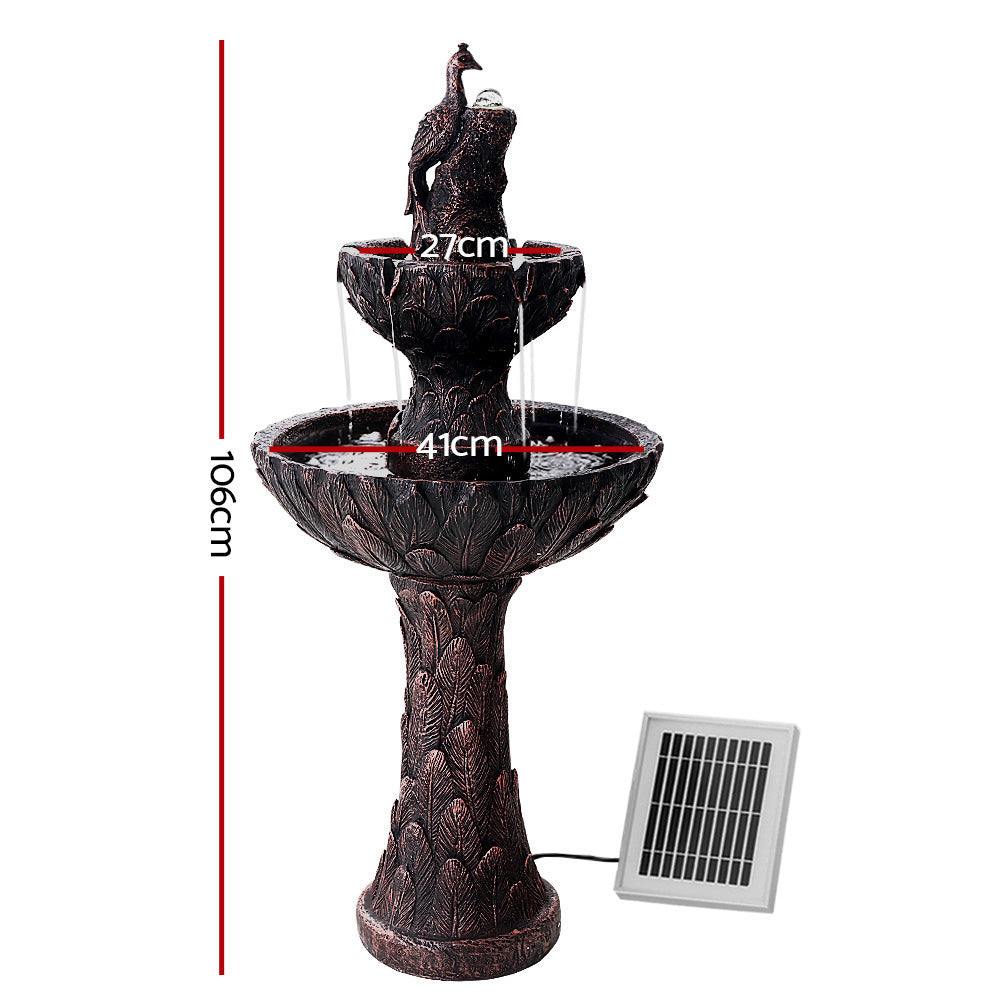 Gardeon Solar Water Feature 3-Tiers Peacock 106cm-Water Features-PEROZ Accessories