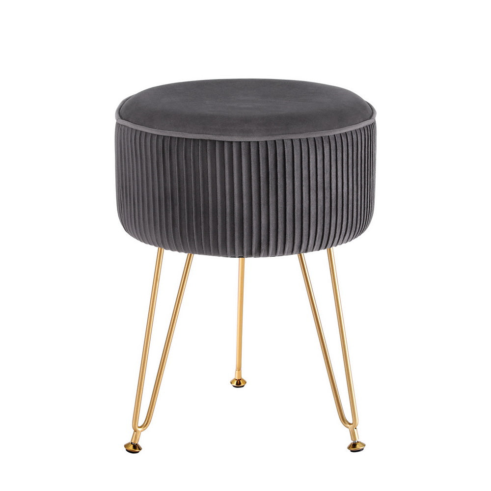 Artiss Ottoman Foot Stool Velvet Stripe Round Grey-Furniture &gt; Living Room &gt; Ottomans &amp; Footstools-PEROZ Accessories