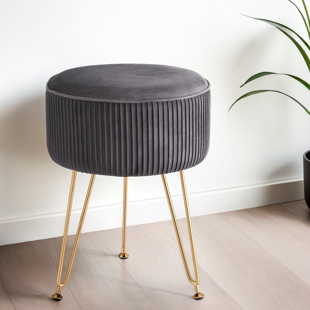 Artiss Ottoman Foot Stool Velvet Stripe Round Grey-Furniture &gt; Living Room &gt; Ottomans &amp; Footstools-PEROZ Accessories