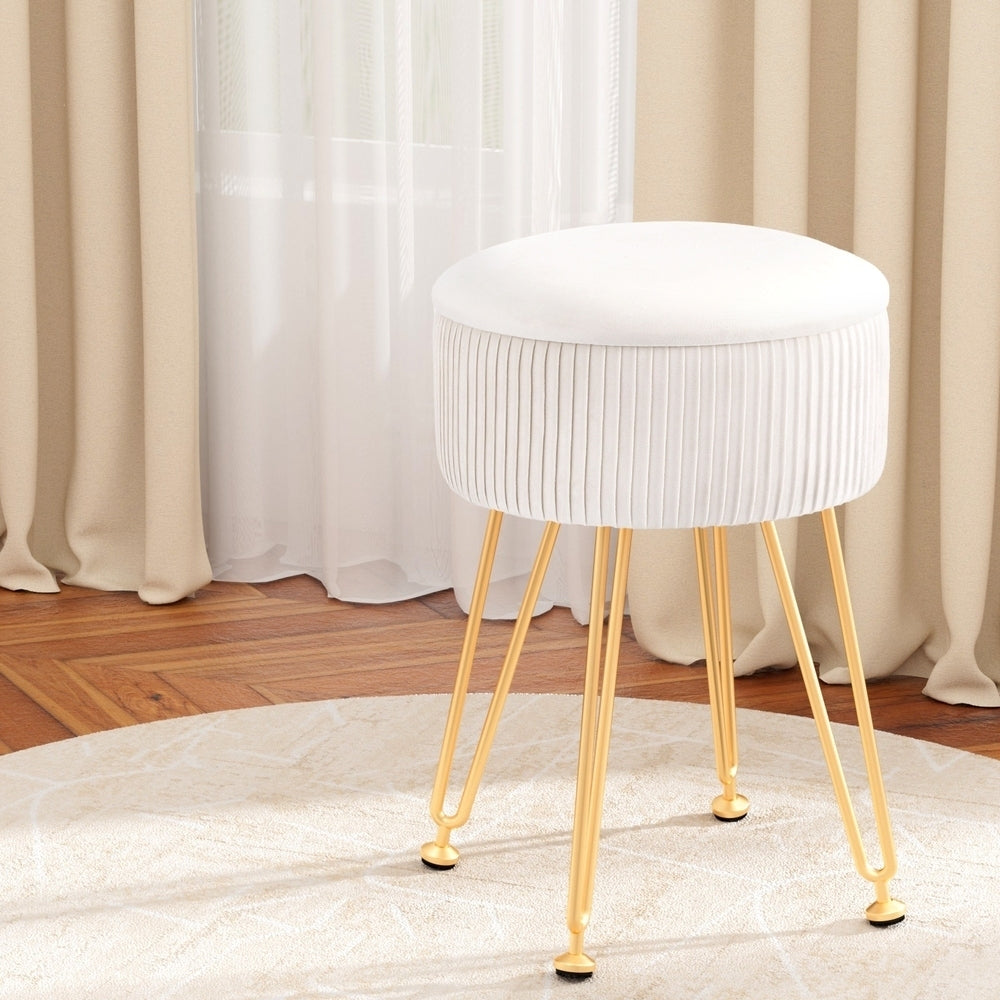 Artiss Ottoman Storage Foot Stool Velvet Round White-Furniture &gt; Living Room &gt; Ottomans &amp; Footstools-PEROZ Accessories