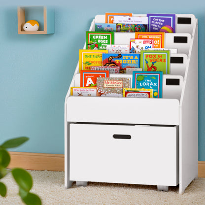 Keezi 4 Tiers Kids Bookshelf Storage Organiser Children Bookcase Drawers Display-Bookcases &amp; Shelves-PEROZ Accessories