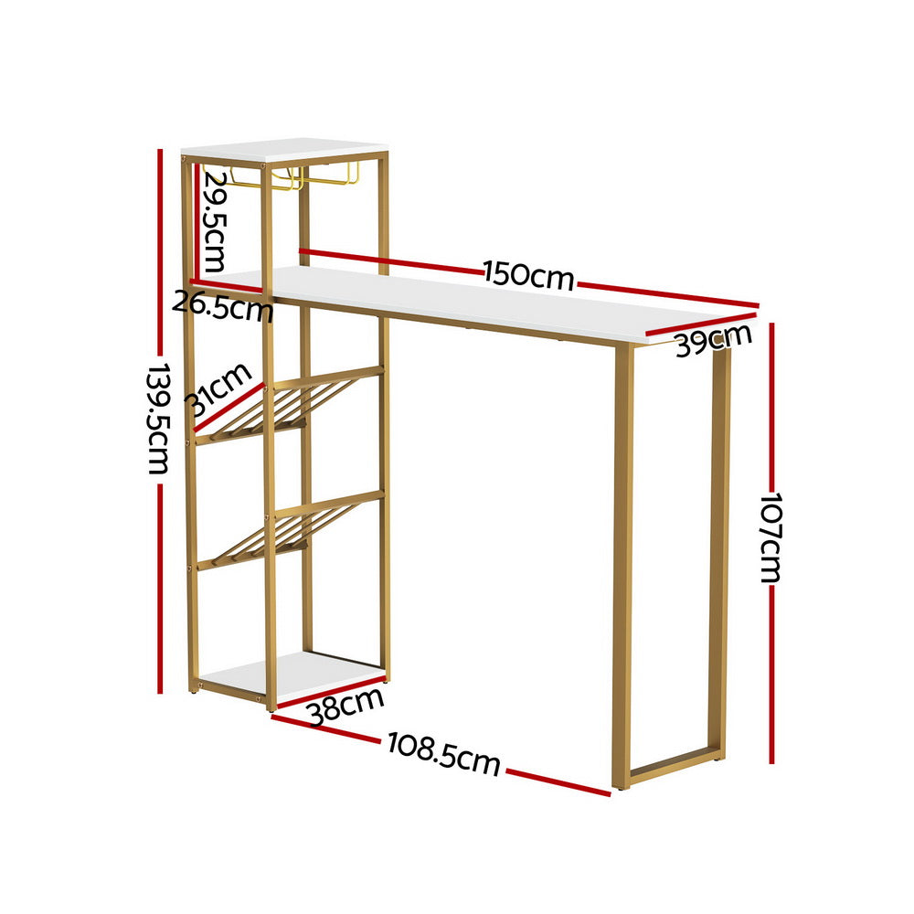 Artiss Bar Table Dining Storage Shelf Wine Rack Home Kitchen Office Desk Gold-Furniture &gt; Living Room-PEROZ Accessories