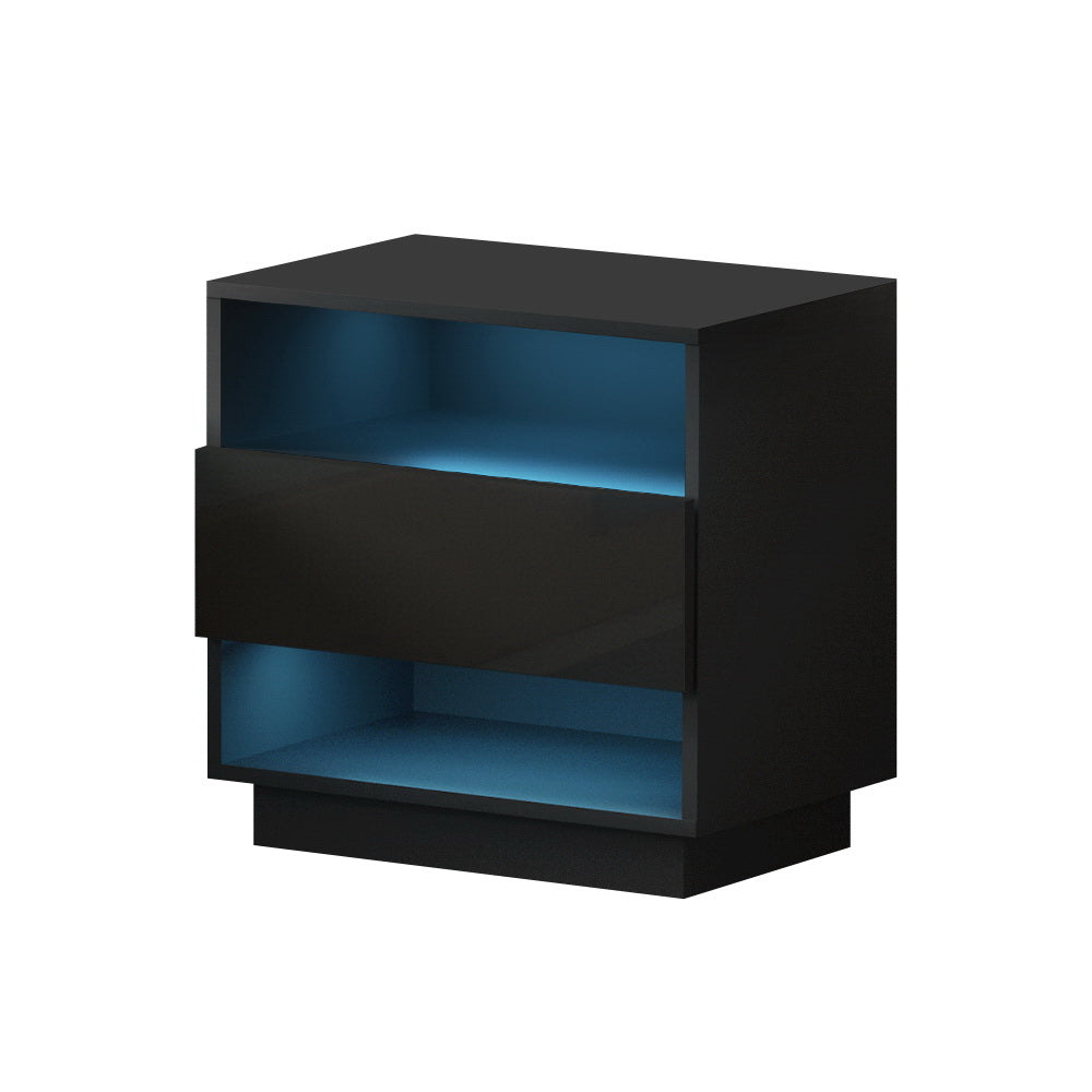 Artiss Bedside Table LED with 2 Shelves - HANA Black-Furniture &gt; Bedroom-PEROZ Accessories