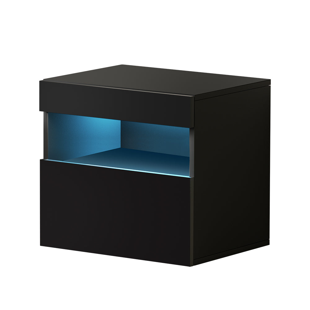 Artiss Bedside Table LED - HERES Black-Furniture &gt; Bedroom-PEROZ Accessories