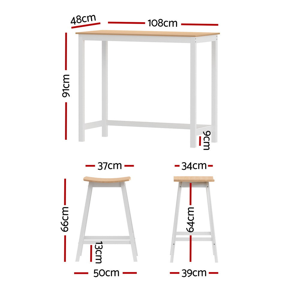 Artiss Bar Table and Stools Set Dining Desk Solid Wood Kitchen Chairs Cafe Pub-Furniture &gt; Dining-PEROZ Accessories