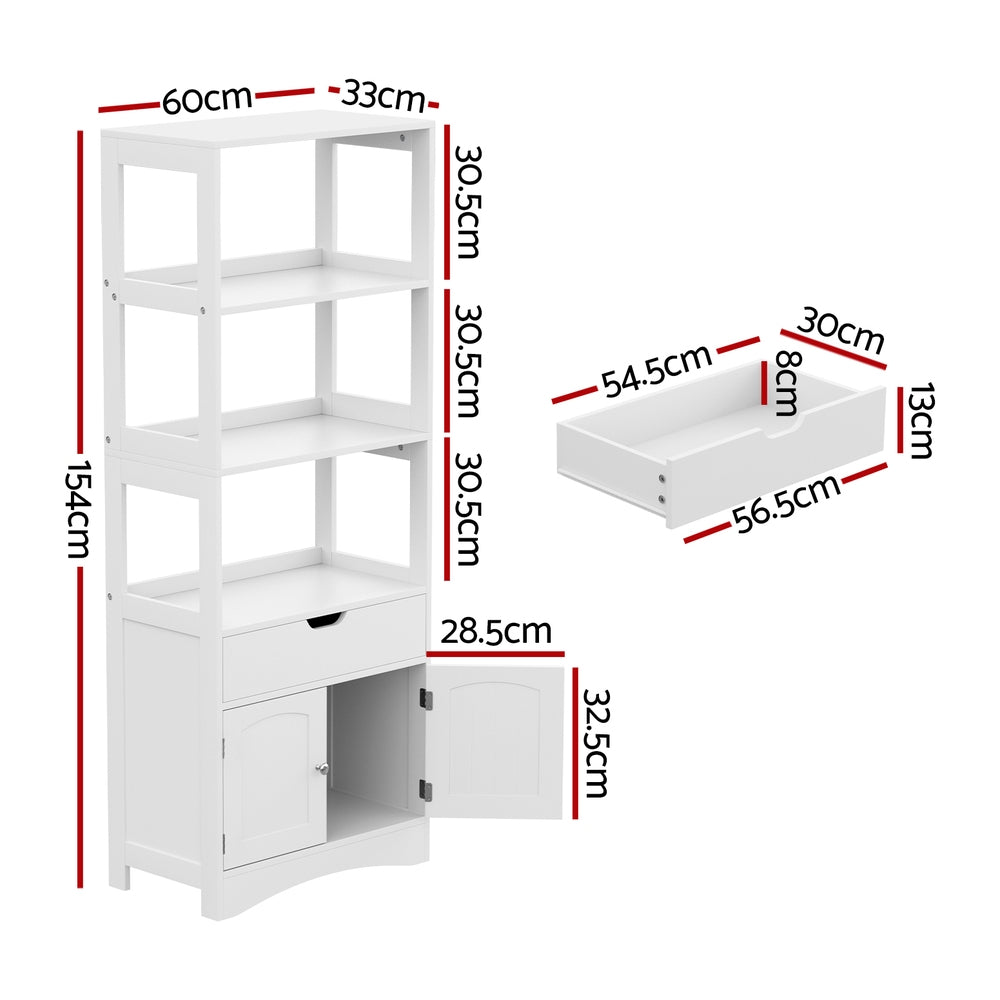 Artiss Bathroom Floor Storage Cabinet with 2 Drawers 3 Open Shelves 2 Doors White-Furniture &gt; Bathroom &gt; Bathroom Cabinets, Cupboards &amp; Storage-PEROZ Accessories