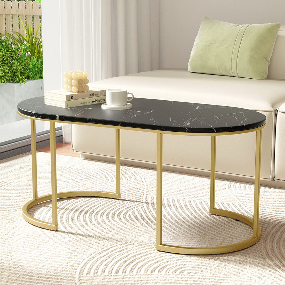 Artiss Coffee Table Marble Effect Black-Furniture &gt; Living Room-PEROZ Accessories