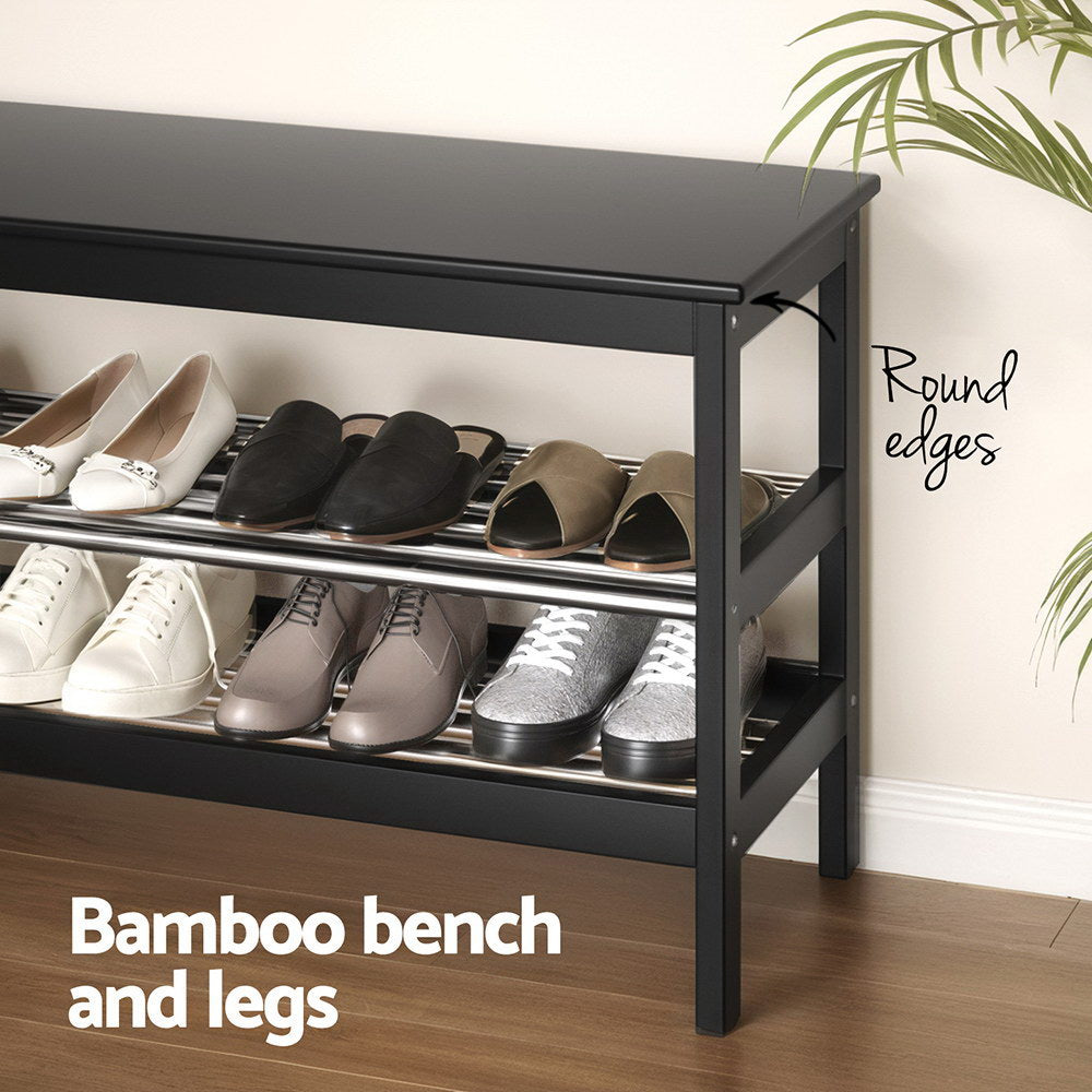 Artiss Shoe Rack Cabinet Bamboo Bench 10 Paris Black-Furniture &gt; Bedroom-PEROZ Accessories