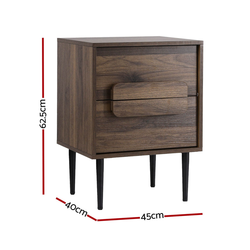 Artiss Bedside Table Nightstand 2 Drawers - Walnut-BedSide Tabless-PEROZ Accessories