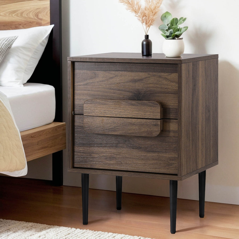 Artiss Bedside Table Nightstand 2 Drawers - Walnut-BedSide Tabless-PEROZ Accessories