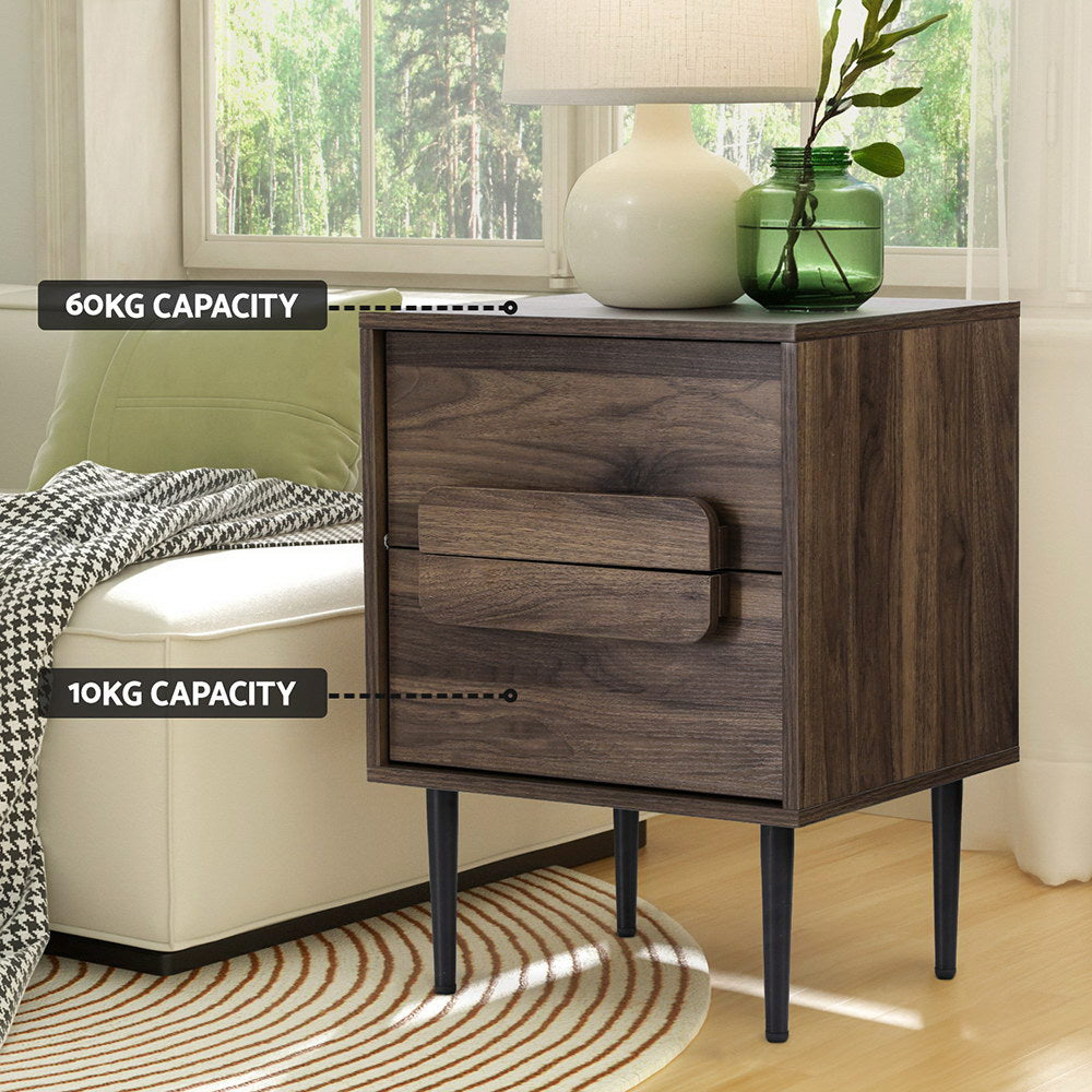 Artiss Bedside Table Nightstand 2 Drawers - Walnut-BedSide Tabless-PEROZ Accessories