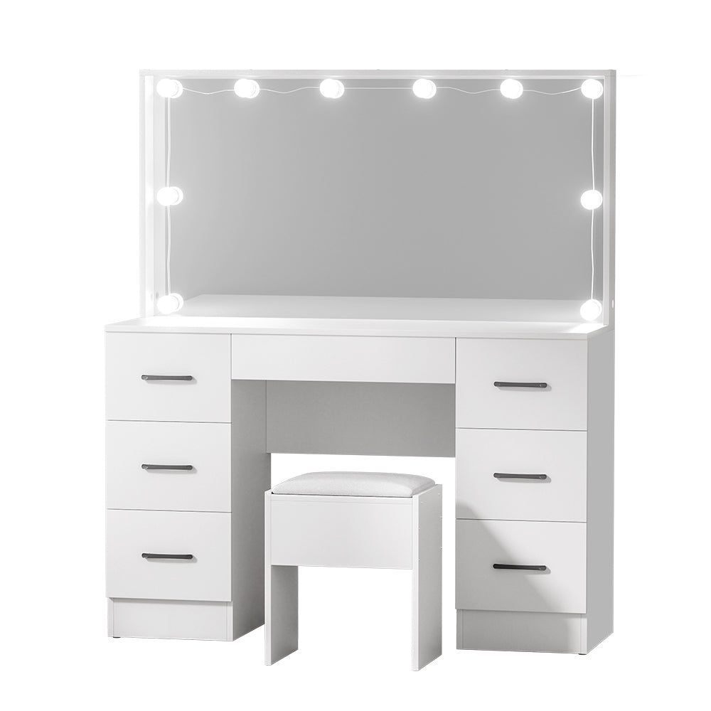 Artiss Dressing Table Set Stool 10 Led Bulbs White Debbie-Furniture &gt; Bedroom &gt; Dressing Vanity &amp; Dressing Tables-PEROZ Accessories