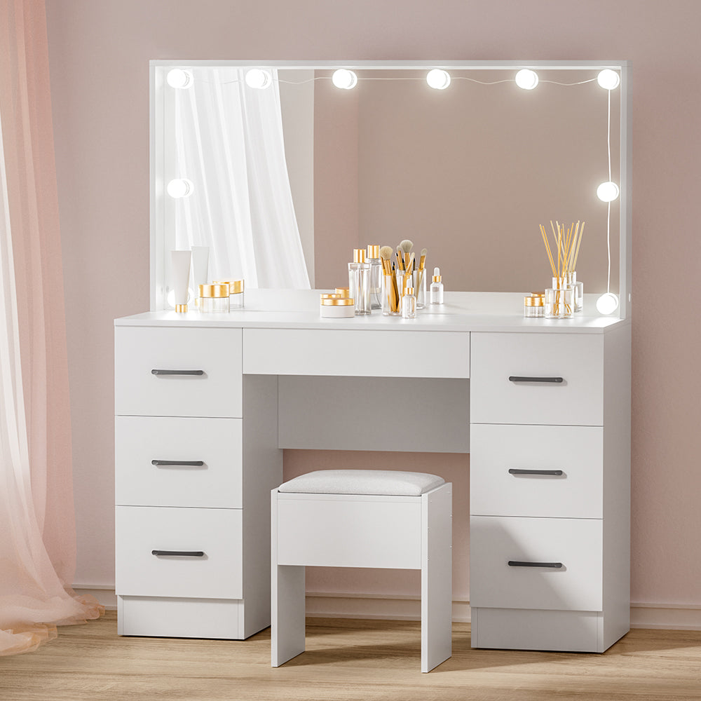 Artiss Dressing Table Set Stool 10 Led Bulbs White Debbie-Furniture &gt; Bedroom &gt; Dressing Vanity &amp; Dressing Tables-PEROZ Accessories