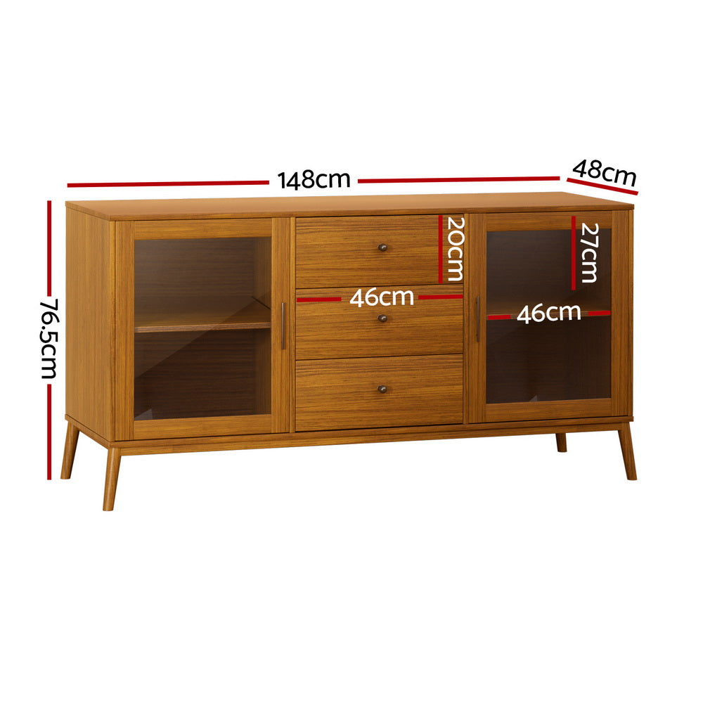 Artiss Buffet Sideboard Glass Doors - Oak-Furniture &gt; Living Room-PEROZ Accessories