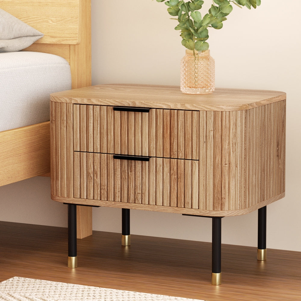 Artiss Bedside Table 2 Drawers Paulownia Wood Pine-Furniture &gt; Bedroom &gt; Bedside Tables-PEROZ Accessories