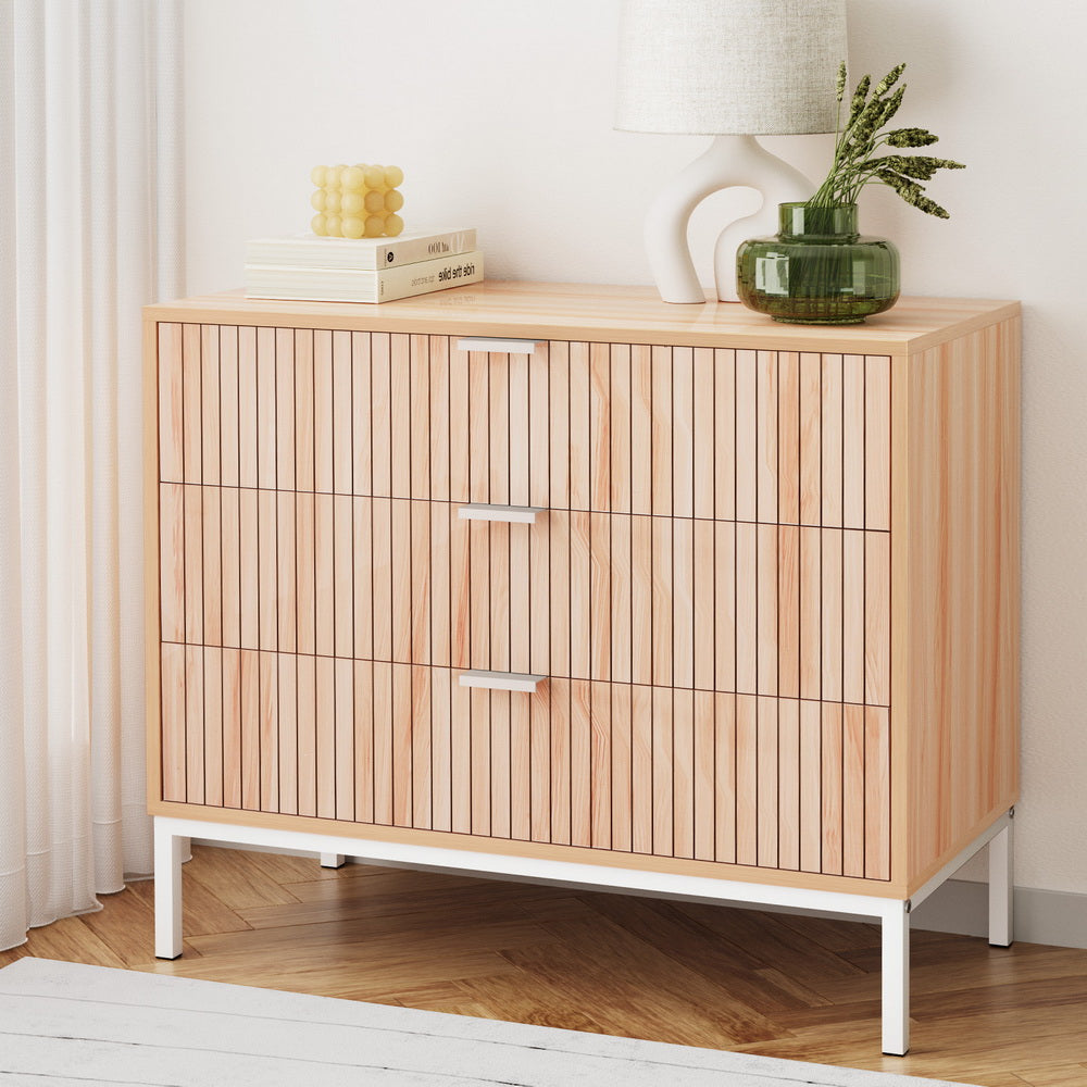 Artiss 3 Chest of Drawers - LURA Pine-Furniture &gt; Bedroom-PEROZ Accessories