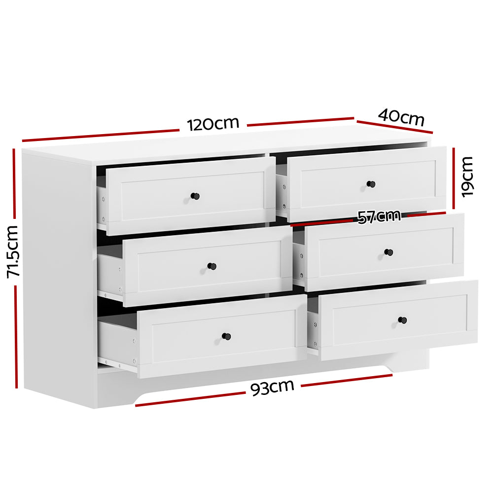 Artiss 6 Chest of Drawers - LEIF White-Furniture &gt; Bedroom-PEROZ Accessories