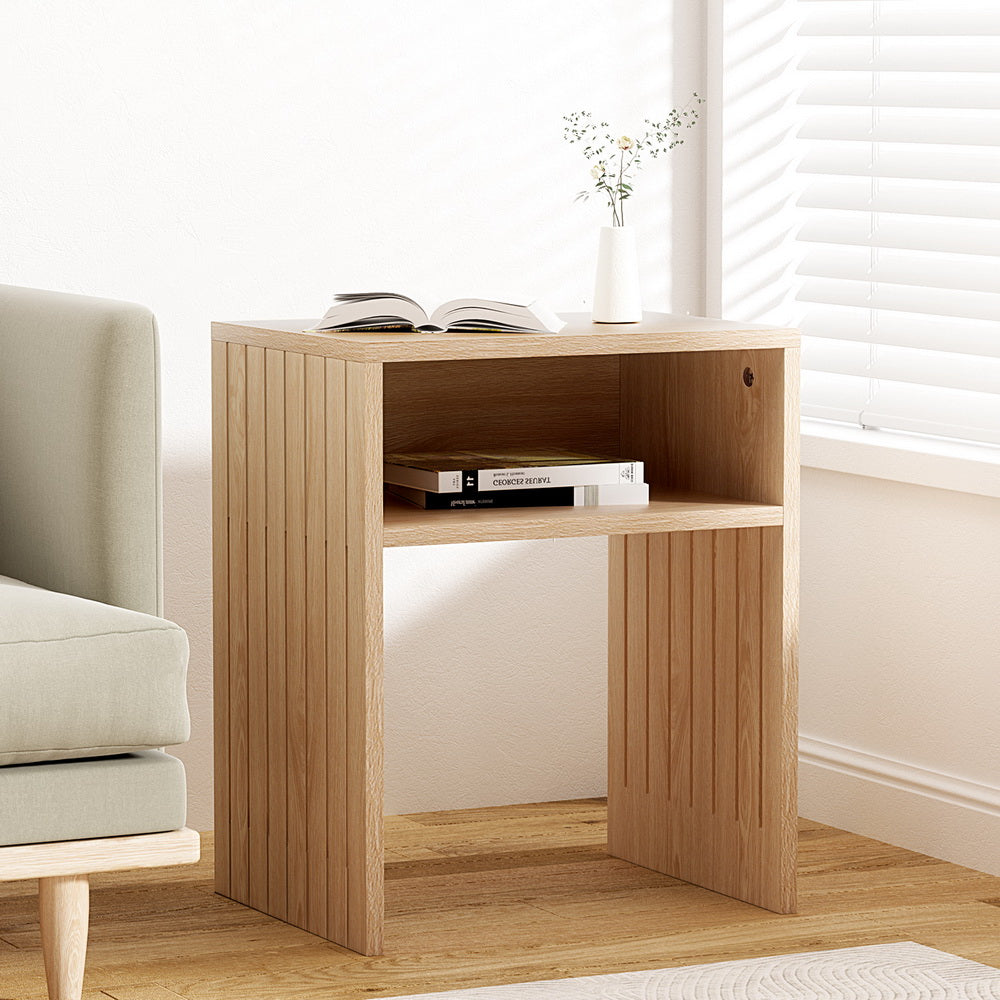 Artiss Coffee Table Storage Shelf Fluted Side Pine-Furniture &gt; Living Room &gt; Coffee Tables-PEROZ Accessories