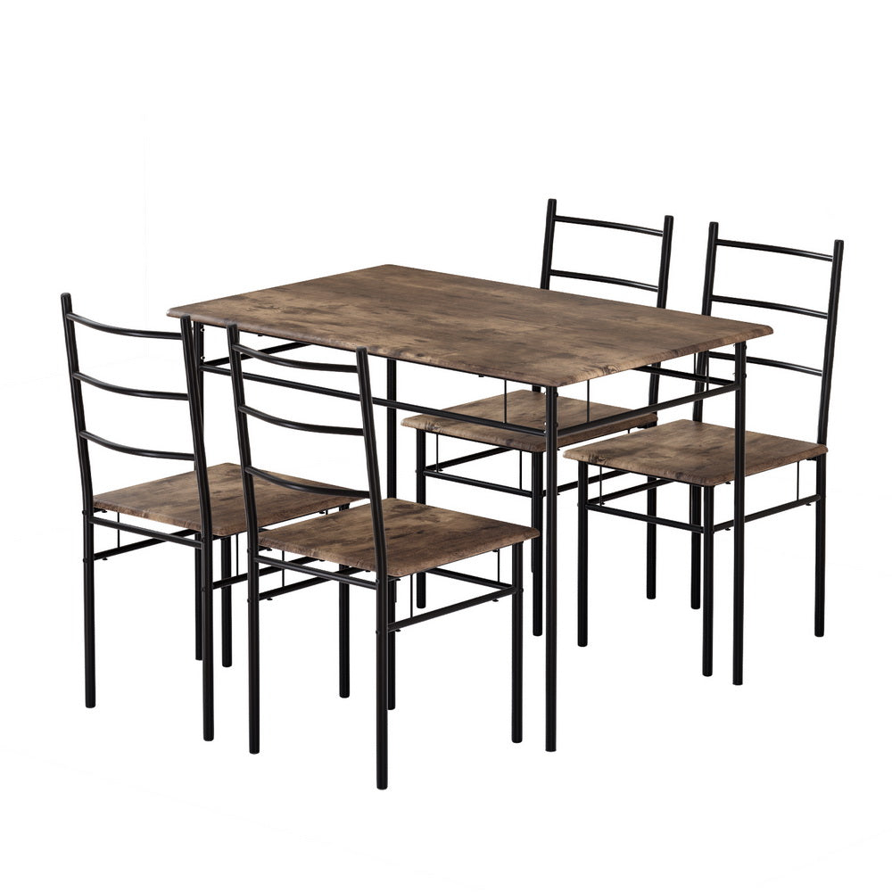 Artiss Dining Table and Chairs Set 5PCS Industrial Wooden Metal Desk Walnut-Furniture &gt; Dining-PEROZ Accessories