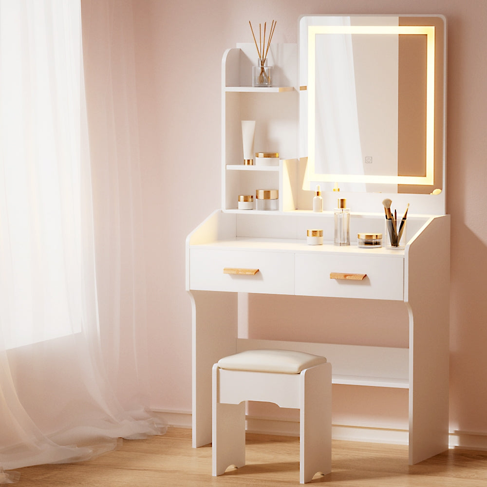 Artiss Dressing Table Set Stool Led White Doria-Furniture &gt; Bedroom-PEROZ Accessories