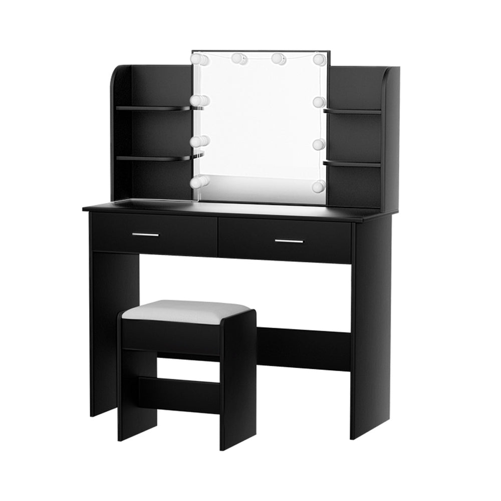 Artiss Dressing Table Set Stool 10 Led Bulbs Black Dulcea-Furniture &gt; Bedroom-PEROZ Accessories