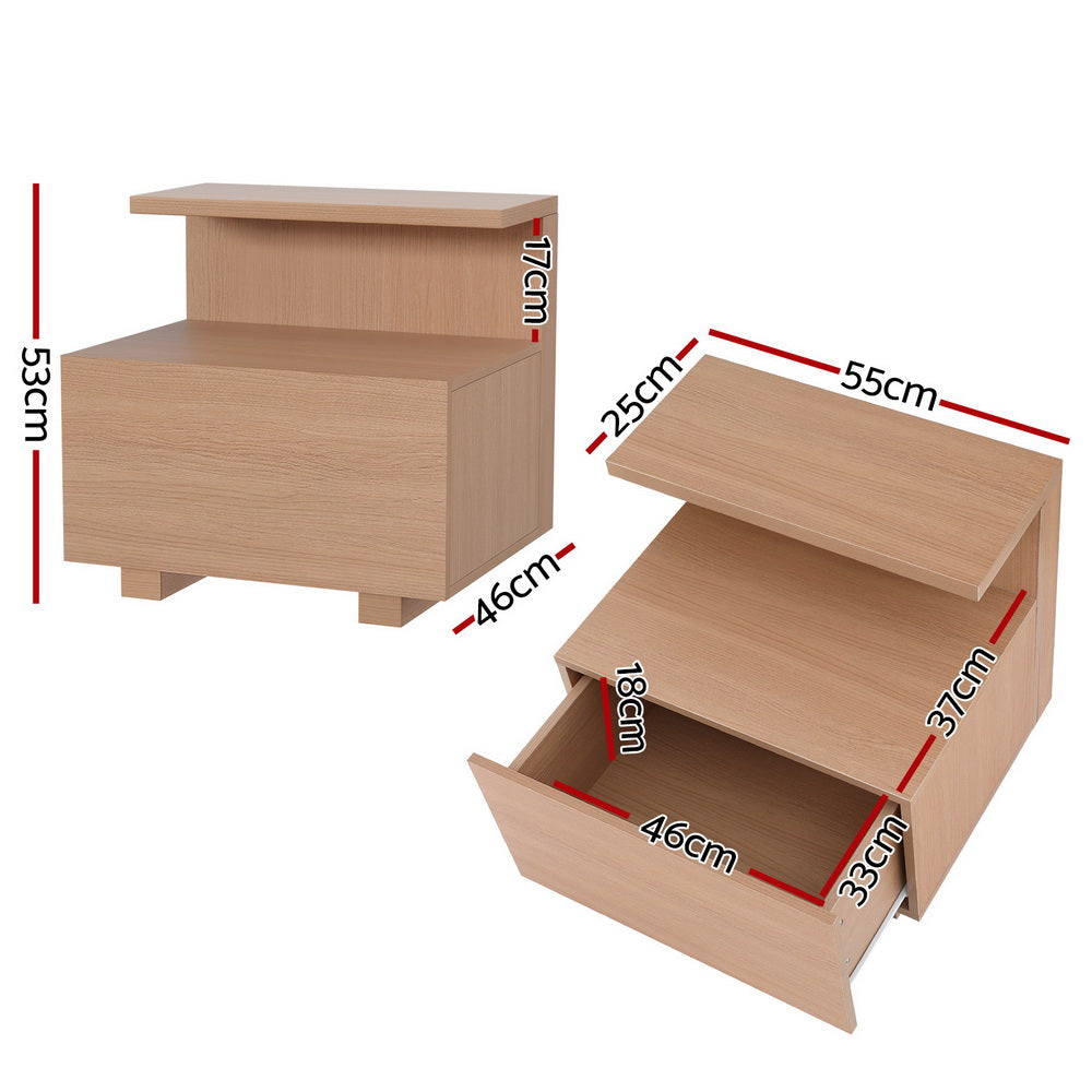 Artiss Bedside Table 1 Drawer - Pine-BedSide Tabless-PEROZ Accessories