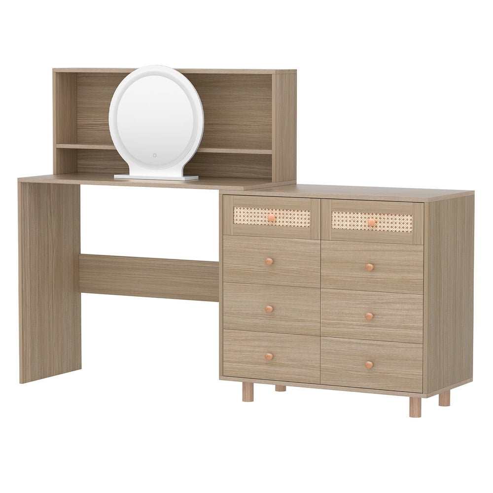 Artiss Dressing Table Set Stool LED Mirror Pine-Furniture &gt; Bedroom &gt; Dressing Vanity &amp; Dressing Tables-PEROZ Accessories