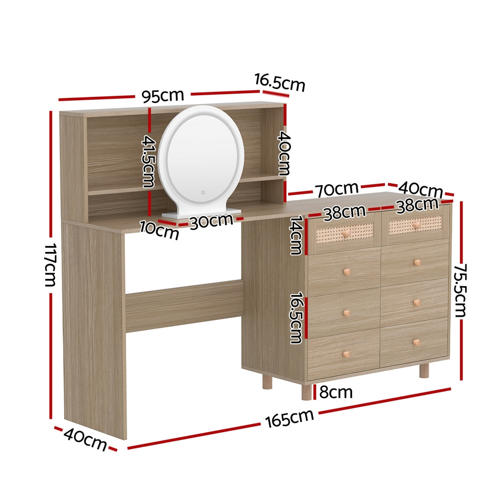 Artiss Dressing Table Set Stool LED Mirror Pine-Furniture &gt; Bedroom &gt; Dressing Vanity &amp; Dressing Tables-PEROZ Accessories