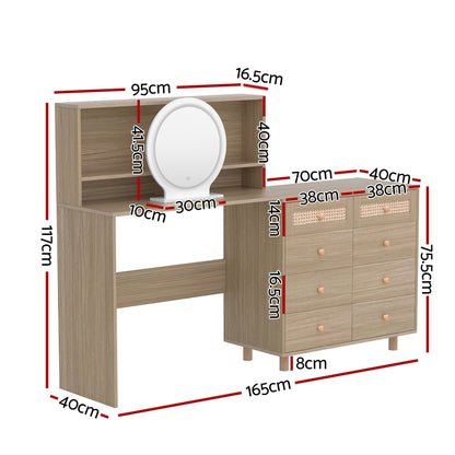 Artiss Dressing Table Set Stool LED Mirror Pine-Furniture &gt; Bedroom &gt; Dressing Vanity &amp; Dressing Tables-PEROZ Accessories