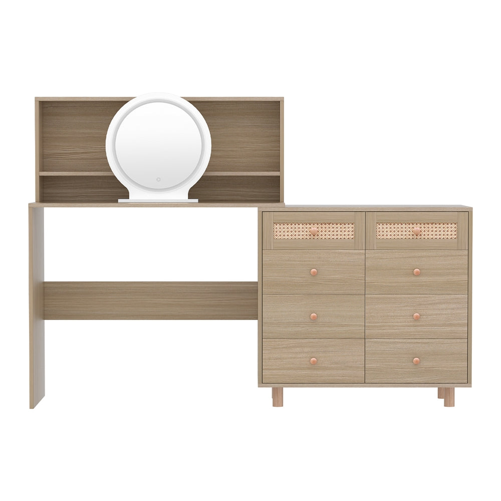 Artiss Dressing Table Set Stool LED Mirror Pine-Furniture &gt; Bedroom &gt; Dressing Vanity &amp; Dressing Tables-PEROZ Accessories