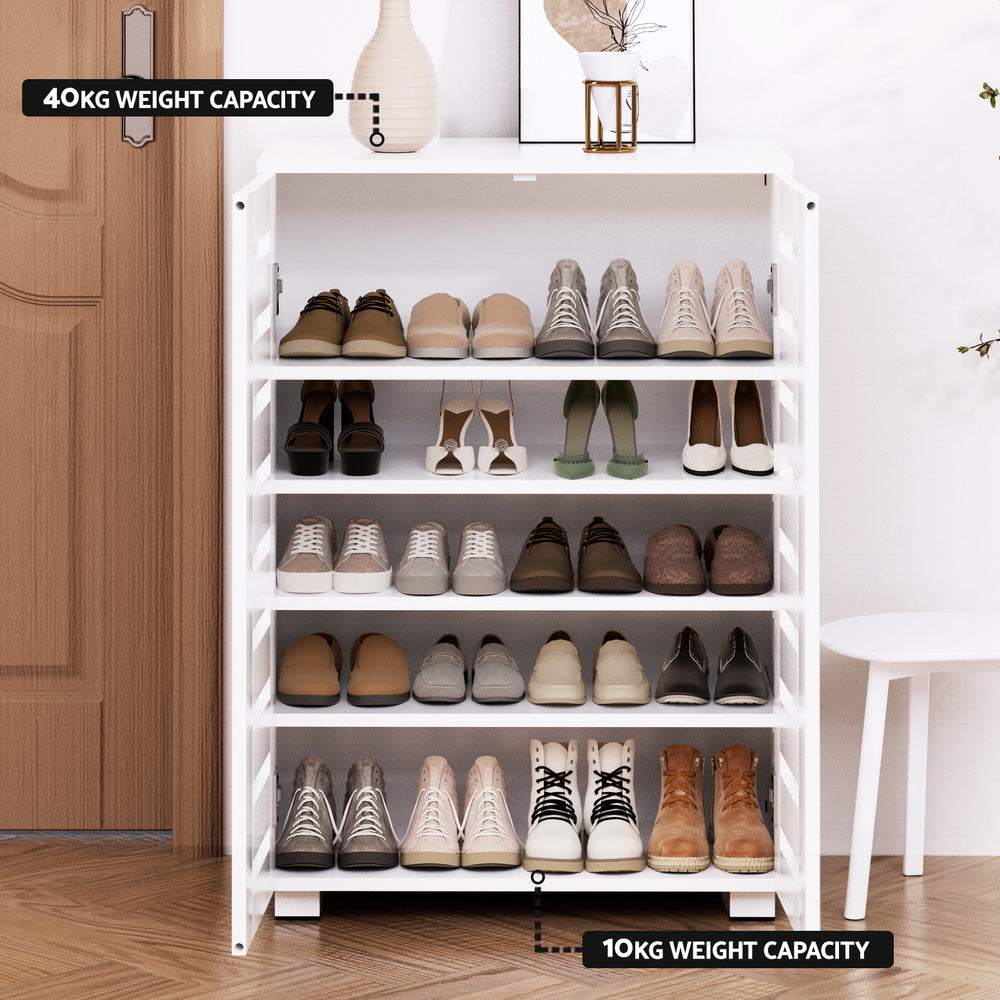 Artiss Shoe Rack Storage Cabinet 20 Pairs 5-tier White Alster-Furniture &gt; Bedroom-PEROZ Accessories