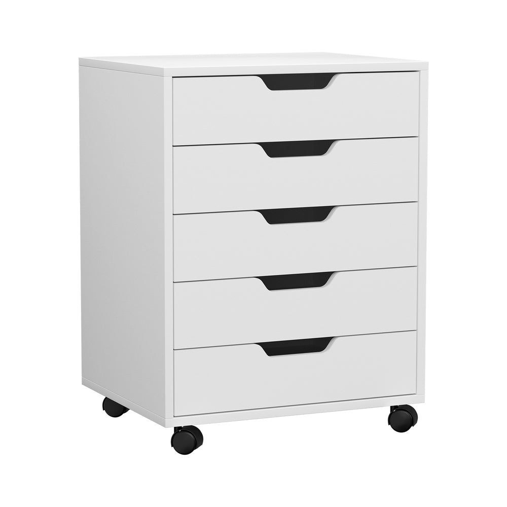 Artiss 5-Drawer Filing Cabinet Mobile Rolling Storage Cabinet Chest of Drawers Stand White-Furniture &gt; Office-PEROZ Accessories