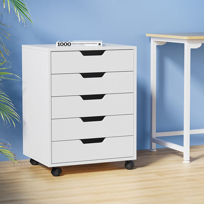 Artiss 5-Drawer Filing Cabinet Mobile Rolling Storage Cabinet Chest of Drawers Stand White-Furniture &gt; Office-PEROZ Accessories