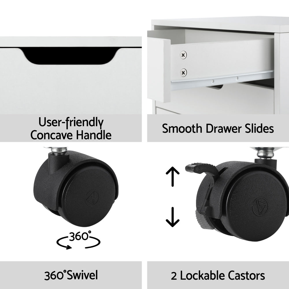 Artiss 5-Drawer Filing Cabinet Mobile Rolling Storage Cabinet Chest of Drawers Stand White-Furniture &gt; Office-PEROZ Accessories