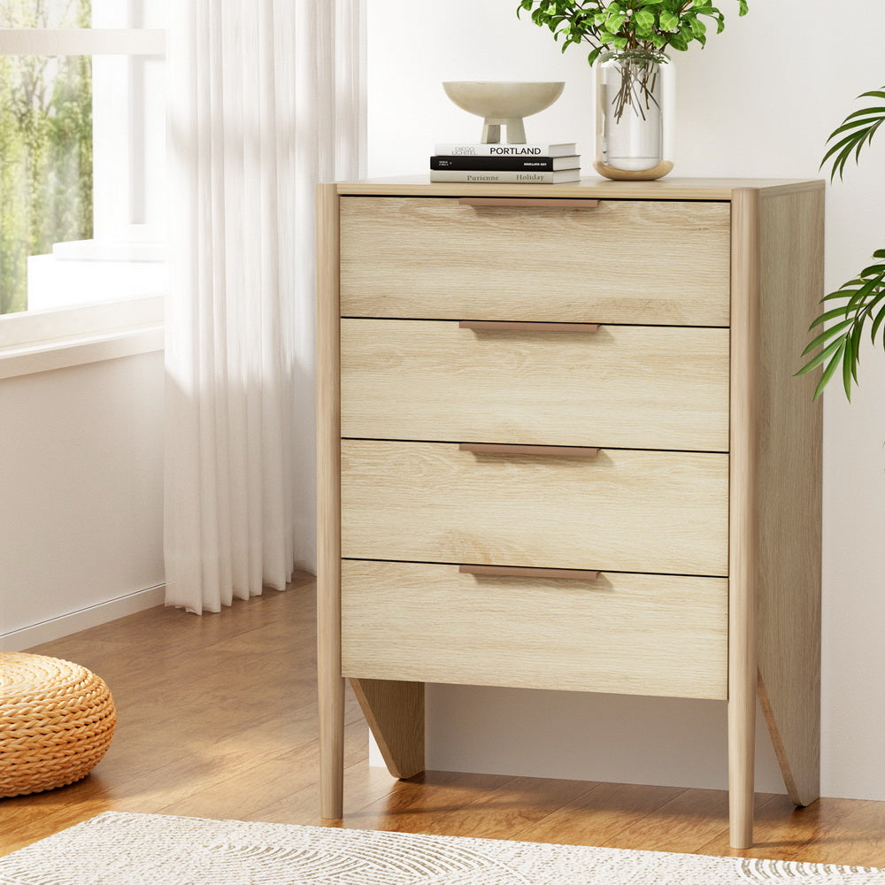 Artiss 4 Chest of Drawers - INEZ Oak-Furniture &gt; Bedroom-PEROZ Accessories