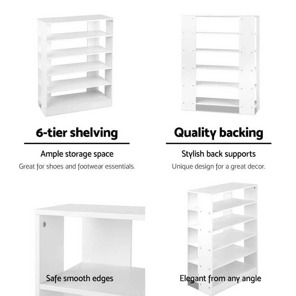 Artiss Shoe Rack Cabinet 30 Pairs 6-Tier Shelf White-Shoe Storage Cabinets-PEROZ Accessories