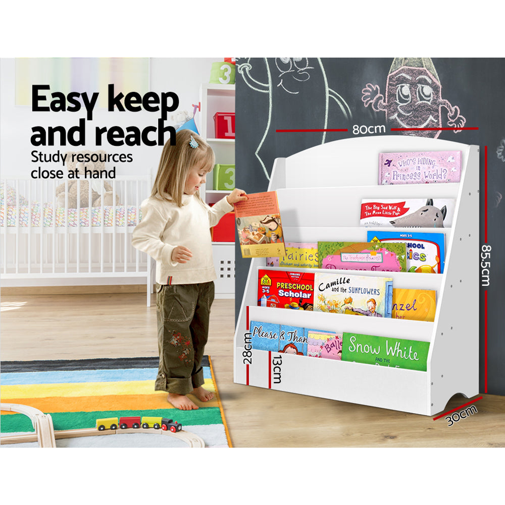 Keezi 5 Tiers Kids Bookshelf Magazine Shelf Organiser Bookcase Display Rack White-Bookcases &amp; Shelves-PEROZ Accessories