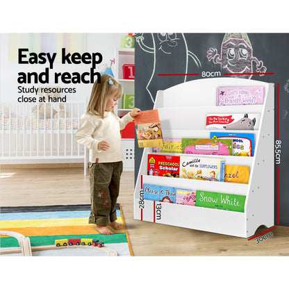 Keezi 5 Tiers Kids Bookshelf Magazine Shelf Organiser Bookcase Display Rack White-Bookcases &amp; Shelves-PEROZ Accessories