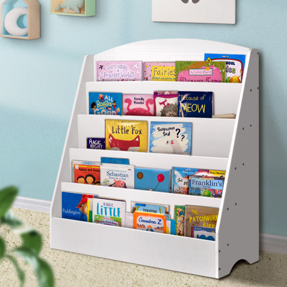 Keezi 5 Tiers Kids Bookshelf Magazine Shelf Organiser Bookcase Display Rack White-Bookcases &amp; Shelves-PEROZ Accessories