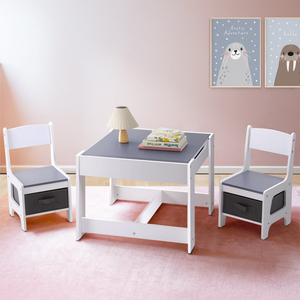 Keezi Kids Table and Chairs Set Play Activity Toys Storage Chalkboard Desk Grey-Baby &amp; Kids &gt; Kid&