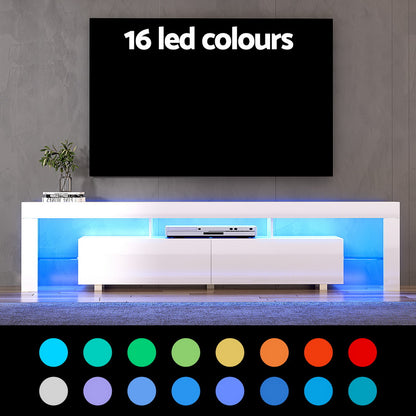 Artiss TV Cabinet Entertainment Unit Stand RGB LED Gloss Furniture 200cm White-Furniture &gt; Living Room-PEROZ Accessories