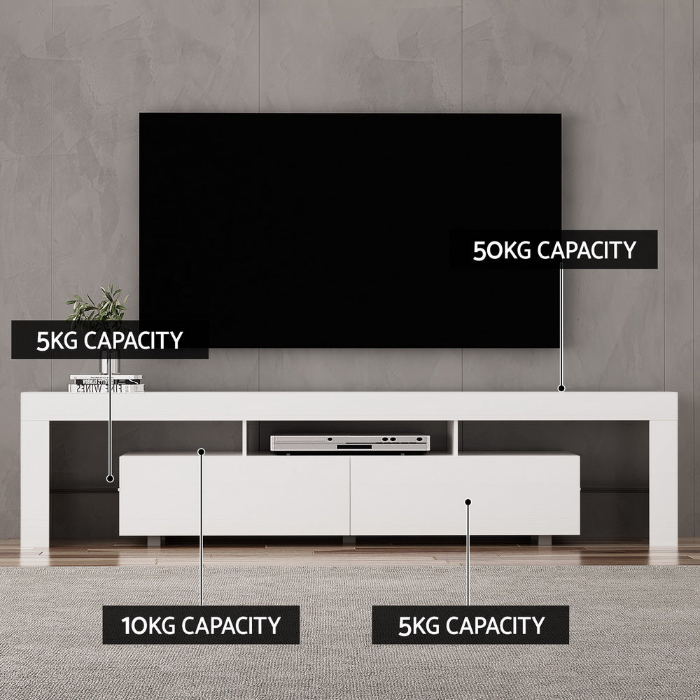 Artiss TV Cabinet Entertainment Unit Stand RGB LED Gloss Furniture 200cm White-Furniture &gt; Living Room-PEROZ Accessories