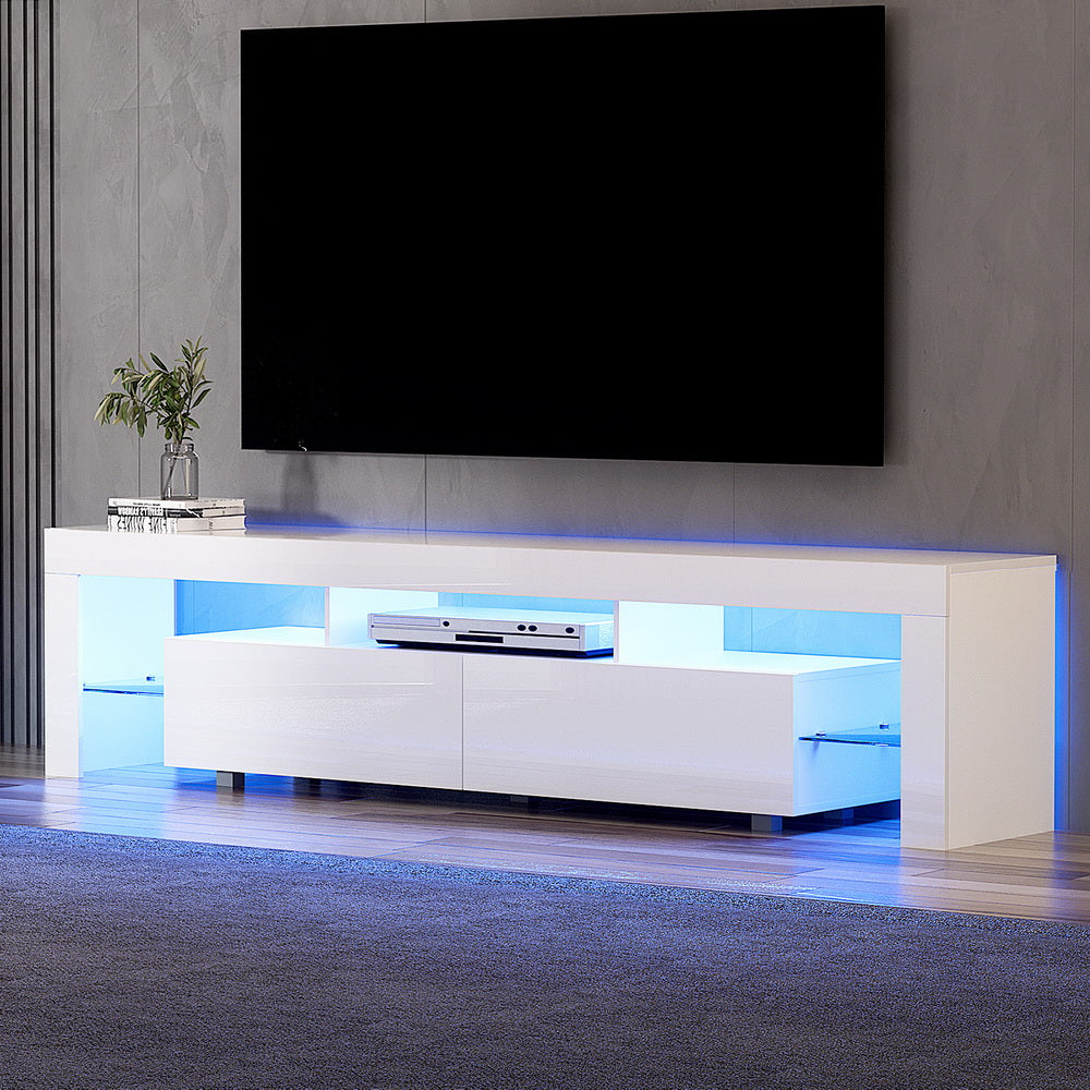 Artiss TV Cabinet Entertainment Unit Stand RGB LED Gloss Furniture 200cm White-Furniture &gt; Living Room-PEROZ Accessories