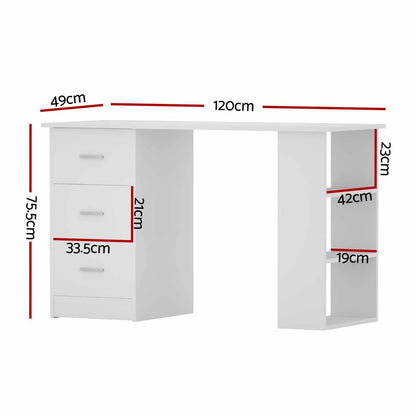 Artiss Computer Desk Drawer Shelf Cabinet White 120CM-Office Desks-PEROZ Accessories