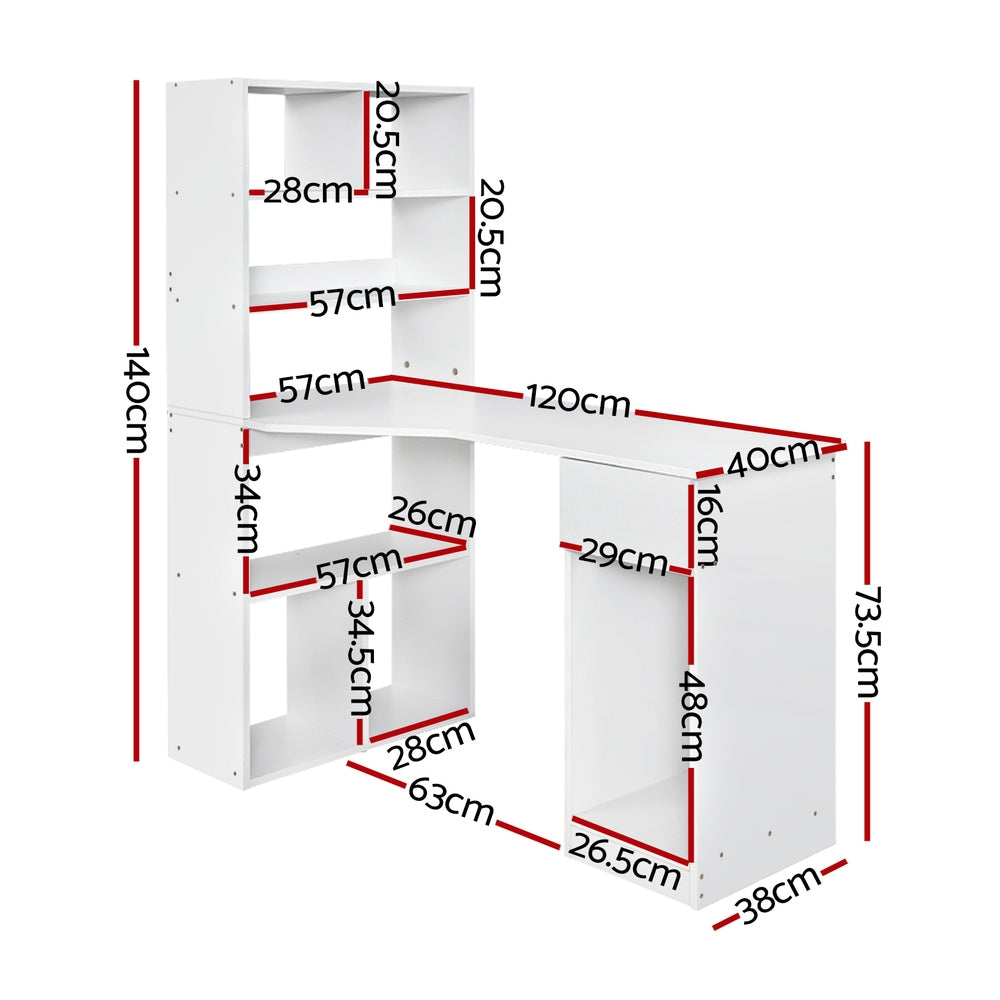 Artiss Computer Desk Bookshelf Drawer Cabinet White 120CM-Office Desks-PEROZ Accessories